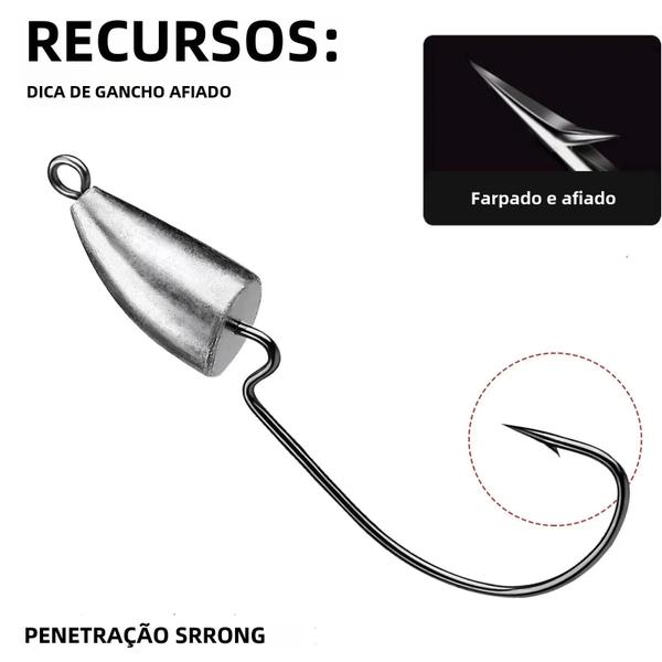 Imagem de Ganchos de Pesca Leves (10 Peças) - 5g, 7g, 10g - Minhoca, Isca Macia e Artificial