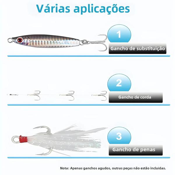 Imagem de Ganchos de Pesca Triplos Afiados - 10 Peças (Tamanhos 2, 4, 6, 8 e 10)