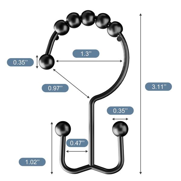 Imagem de Ganchos para cortinas de chuveiro BBLHHOME, resistentes à prova de ferrugem, metálicos pretos