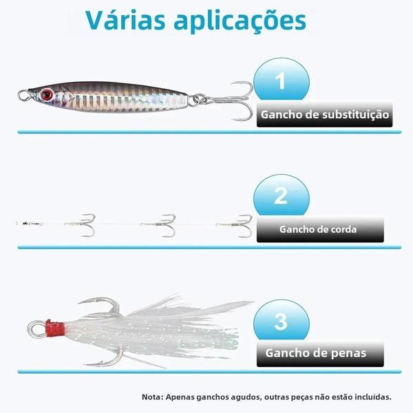 Imagem de Ganchos Triplos Resistentes (10 Peças) - Tamanhos 2/4/6/8/10 para Pesca de Truta e Peixes