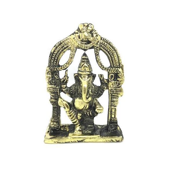 Imagem de Ganesh No Portal 7 Cm Em Metal Dourado - Prosperidade