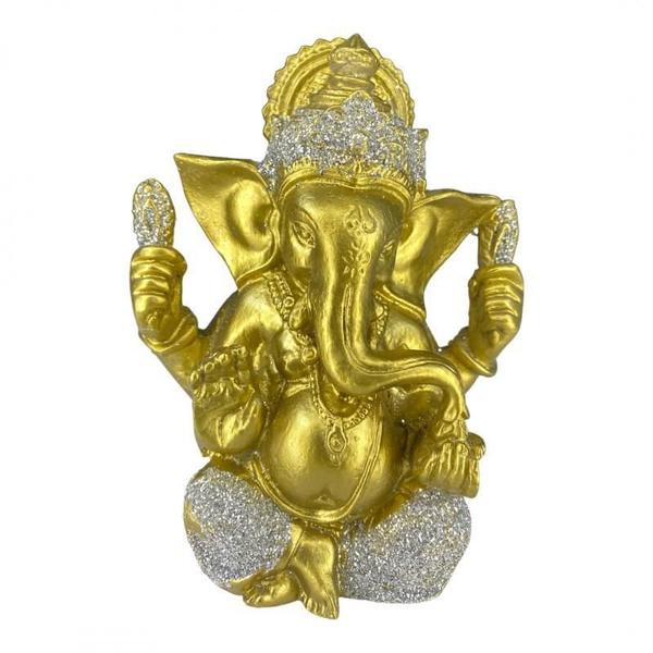 Imagem de Ganesha Baby Meditando Dourado Em Resina 10 Cm