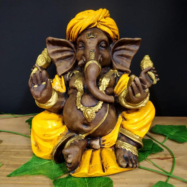 Imagem de Ganesha com turbante amarelo 20cm