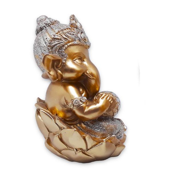Ganesha da Prosperidade Ganesh Músico Percussão Gold 14 cm - Flash Imagem de Ganesha da Prosperidade Ganesh Músico Percussão Gold 14 cm