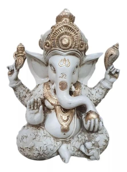 Imagem de Ganesha Grande Branca Deus Fortuna Prosperidade  Em Resina