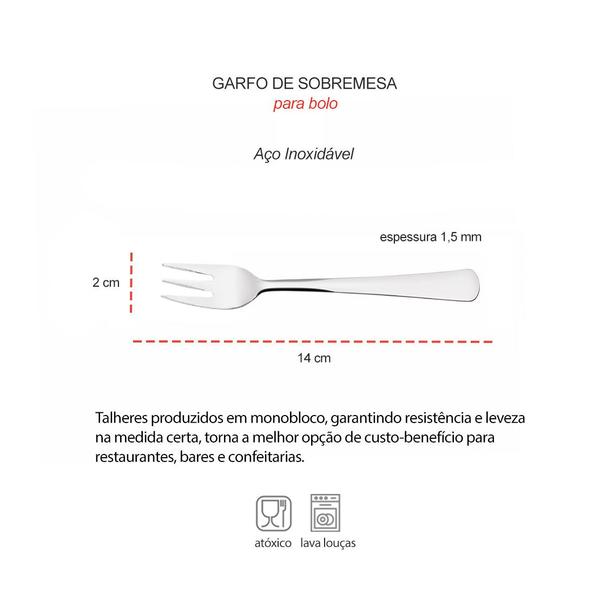 Garfo de Sobremesa para Bolo Aço Inox Talheres Bar Padaria 60un - SIMONAGGIO Imagem de Garfo de Sobremesa para Bolo Aço Inox Talheres Bar Padaria 60un