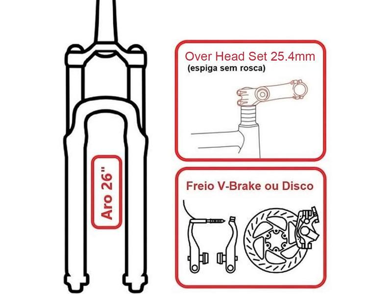 Imagem de Garfo Suspensão Bicicleta Aro 26 MTB 60mm Over Head Set