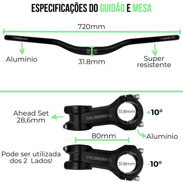 Imagem de Garfo Suspensão Bike Aro 29 2 Andar + Caixa + Freio Hidráulico + Guidão MTB + Mesa Suporte