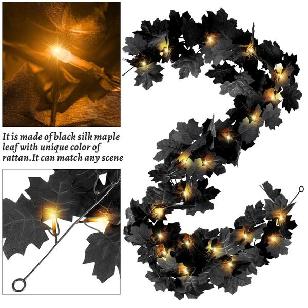 Imagem de Garland Black Leaf com luzes amarelas, pacote com 2 unidades de Halloween de 11,8 pés