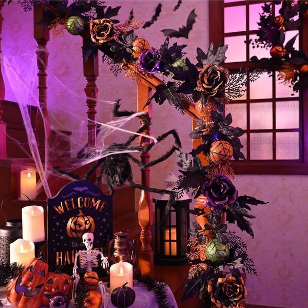 Imagem de Garland Valery Madelyn Halloween com luzes de 1,8 m com rosas e folhas