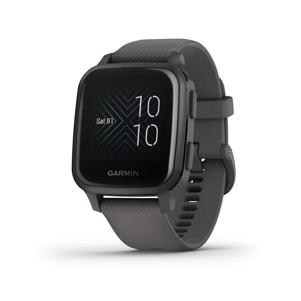 Imagem de Garmin 010-02427-00 Venu Sq, smartwatch GPS com tela sensível ao toque brilhante, até 6 dias de duração da bateria, moldura de alumínio ardósia com estojo cinza sombrio e pulseira de silicone ardósia