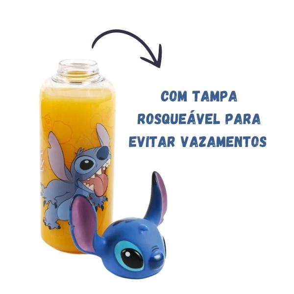 Imagem de Garrafa 3D Stitch Tampa Antivazamento Infantil Água Suco Criança Plástico 560ml Lancheira Escola Passeio