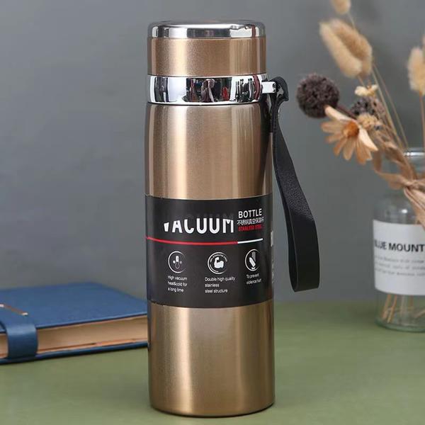 Imagem de Garrafa 800ml ou 1000ml Inox Térmica Com Infusor Prata Dourada De Água Café Parede Dupla Com Alça