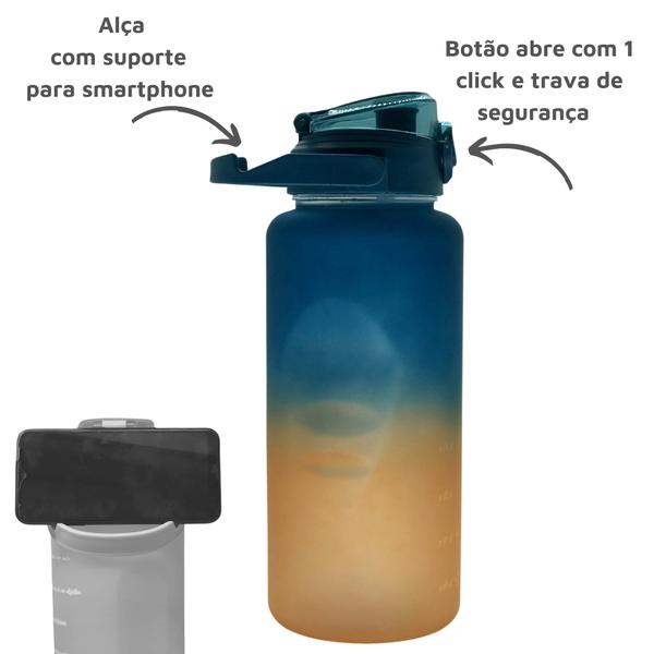 Imagem de Garrafa Agua 2 Litros Motivacional Com Horários e Frases e Canudo Rebatível