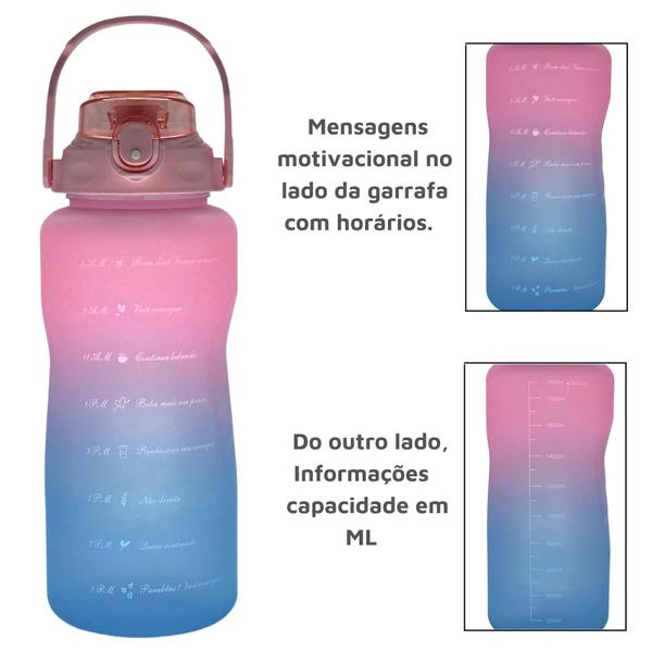 Imagem de Garrafa Agua 2 Litros Motivacional Com Horários e Frases e Canudo Rebatível