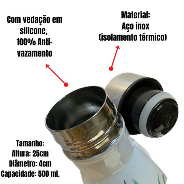 Imagem de Garrafa Água Squeeze 500ml Térmica Inox Com Estampa