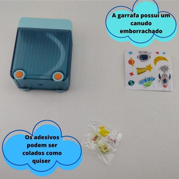 Imagem de Garrafa Água Squeeze Infantil Mala De Viagem Adesivos 450ml