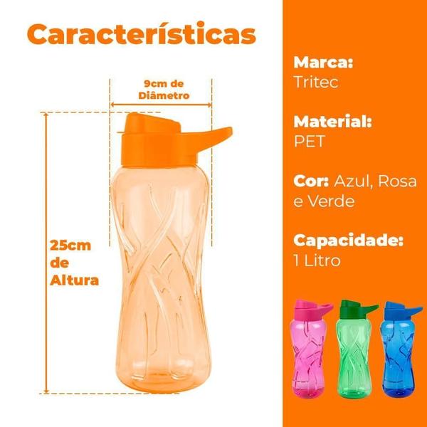 Garrafa Água Squeeze Plástico 1 Litro Tampa E Bico Drink Up - Tritec Imagem de Garrafa Água Squeeze Plástico 1 Litro Tampa E Bico Drink Up