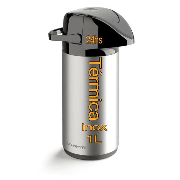 Imagem de garrafa aluminio Térmica de pressão 1L Aço Inox café Água quente Garantida Por 24 Horas