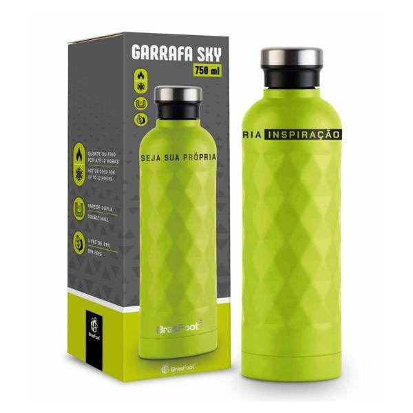 Imagem de Garrafa Brasfoot Easygrip 750ml Aço Inox Verde Limão