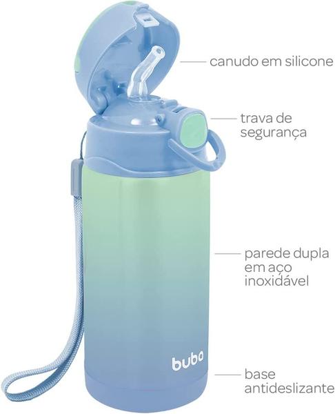 Imagem de Garrafa Colorida Termica Infantil Canudo Buba Aço Inox 400ml 