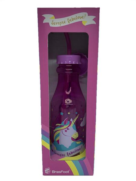 Imagem de Garrafa Com Canudo 500 ml Sempre Fabulosa Presente Criativo Plástico Roxo Unicórnio - BrasFoot