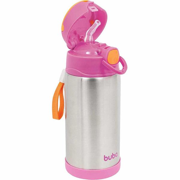 Imagem de Garrafa com Canudo - Aço Inox - Térmica - 400ml - Rosa - Buba