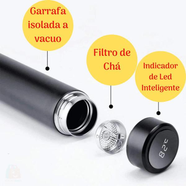 Garrafa Com Tela De Led Temperatura 480Ml Smart - Wstore Imagem de Garrafa Com Tela De Led Temperatura 480Ml Smart