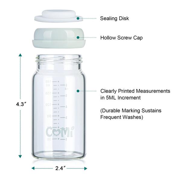 Imagem de Garrafa COMI Wide Neck Glass 180ml Breastmilk Collection Grey