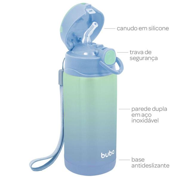 Imagem de Garrafa Copo Infantil Térmico Parede Dupla com Canudo Buba Azul 400ml