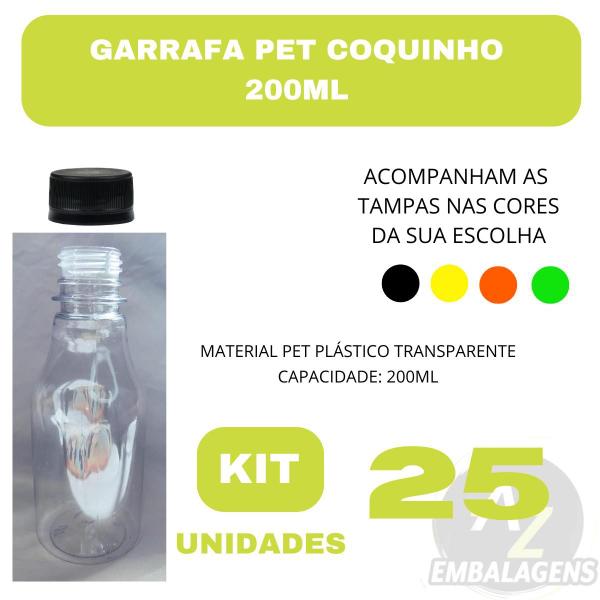 Imagem de Garrafa Coquinho 200ml Transparente Cristal com Tampa Colorida - Kit com 25 Unidades para Lembrancinhas e Muito Mais