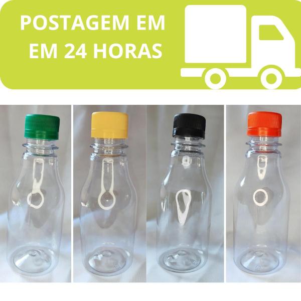 Imagem de Garrafa Coquinho 200ml Transparente Cristal com Tampa Colorida - Kit com 25 Unidades para Lembrancinhas e Muito Mais