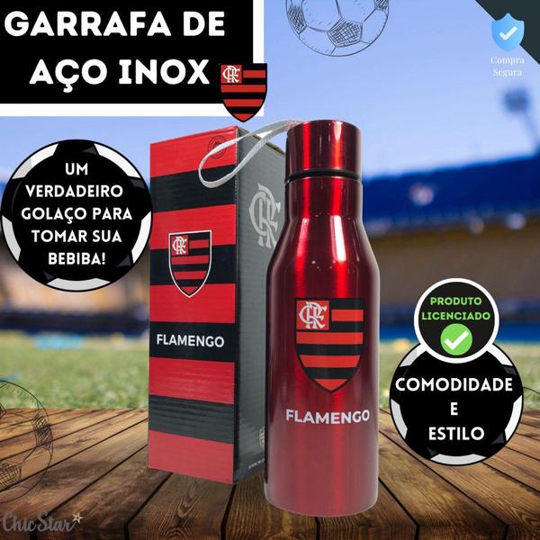 Imagem de Garrafa de Aço Inox Flamengo com Alça 600ml Original Lançamento Mengão - Mileno
