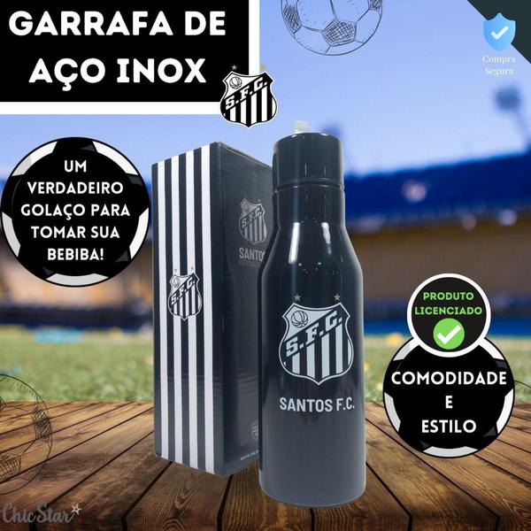 Imagem de Garrafa de Aço Inox Santos FC com Alça 600ml Original Lançamento Oficial  - Mileno