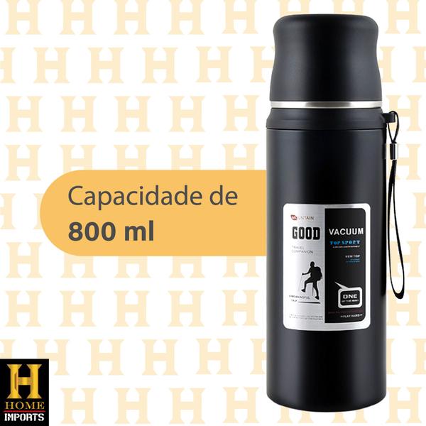 Imagem de Garrafa De Água 800ml Térmica Anti-vazamento De Aço Inoxidável Com Tampa Linha Premium