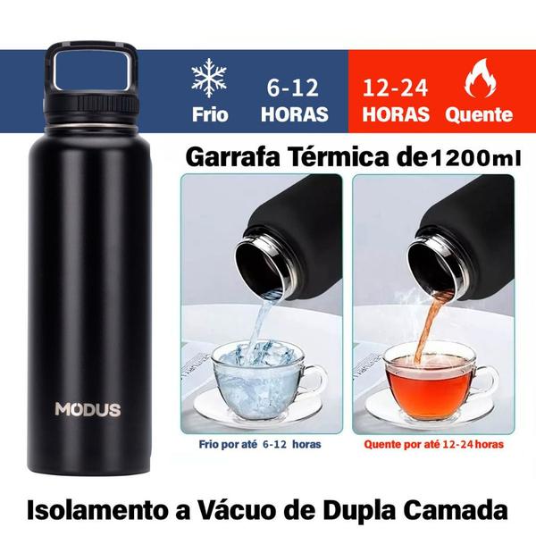 Imagem de Garrafa de Água Café Suco Térmica 1200ml Inox Parede Dupla A Vácuo Camping Academia Passeio Caminhada Portátil