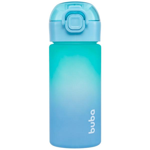 Imagem de Garrafa de Água Canudo Silicone Degrade Azul Buba 450 ml Visor Transparente Garrafa Infantil