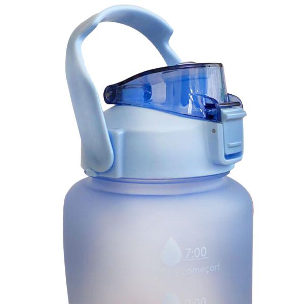 Imagem de Garrafa De Água com 2L Fitness Academia Azul e Laranja Canudo e Trava Squeeze