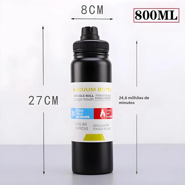 Imagem de Garrafa de Água de Aço Inoxidável com Isolamento a Vácuo - 600ml e 800ml