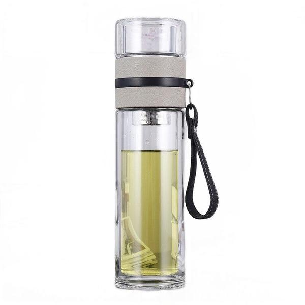 Imagem de Garrafa de Água de Vidro 400ML com Infusor - Parede Dupla, Portátil para Chá e Água