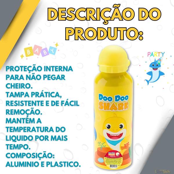 Imagem de Garrafa De Água Escolar Squeeze Inox 500ml Doo Doo Shark Criança Garrafa Infantil Envio Imediato