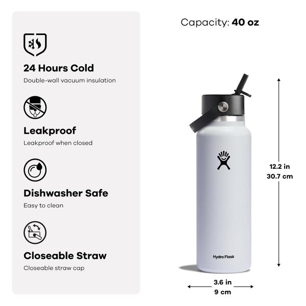 Imagem de Garrafa de água Hydro Flask Wide Mouth 1,2 L com tampa de palha flexível