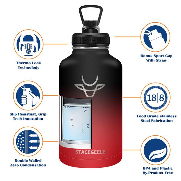Imagem de Garrafa de água isolada STACEGEELE de meio galão 1,9L 18/8 SS