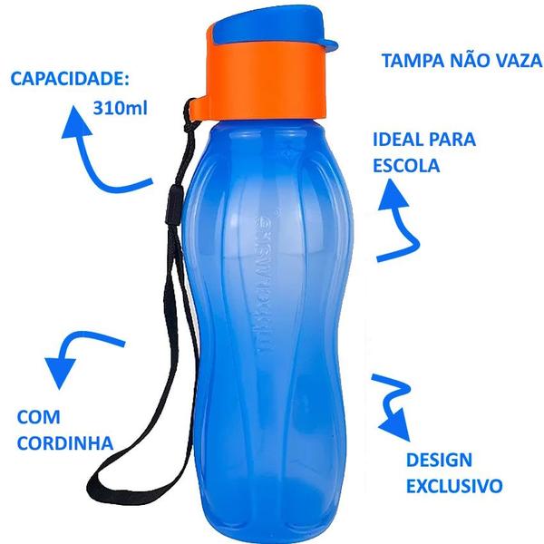 Imagem de Garrafa de Água Original Tupperware Eco Tupper 310ml Criança Infantil Escola Garrafinha Pequena Tapoer Azul Menino Masculina