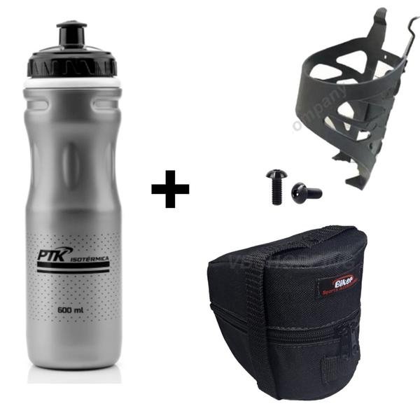 Imagem de Garrafa De Agua Para Bike Com Suporte+ Parafuso+ Bolsa Selim