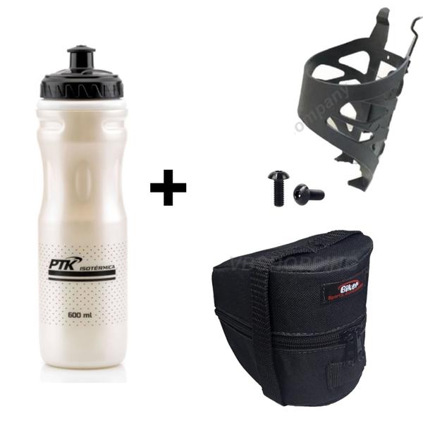 Imagem de Garrafa De Agua Para Bike Com Suporte+ Parafuso+ Bolsa Selim