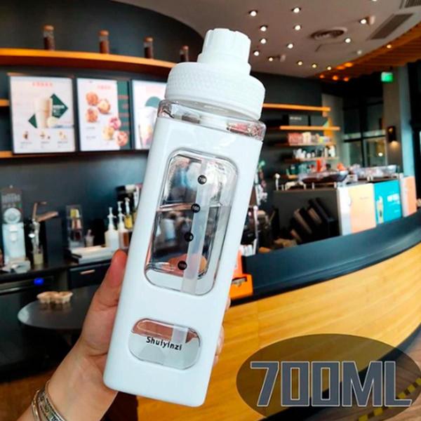 Imagem de Garrafa De Água Quadrada 700Ml Squeeze Branco