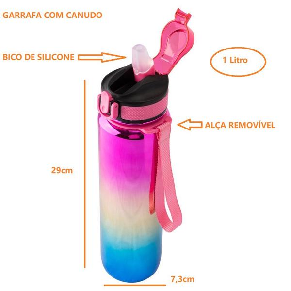 Imagem de Garrafa De Agua Squeeze Esportiva Canudo E Alça 1 L Tie Day