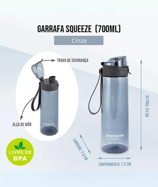 Imagem de Garrafa de Água Squeeze Plastico 700ml Academia Caminhada Cor: Cinza