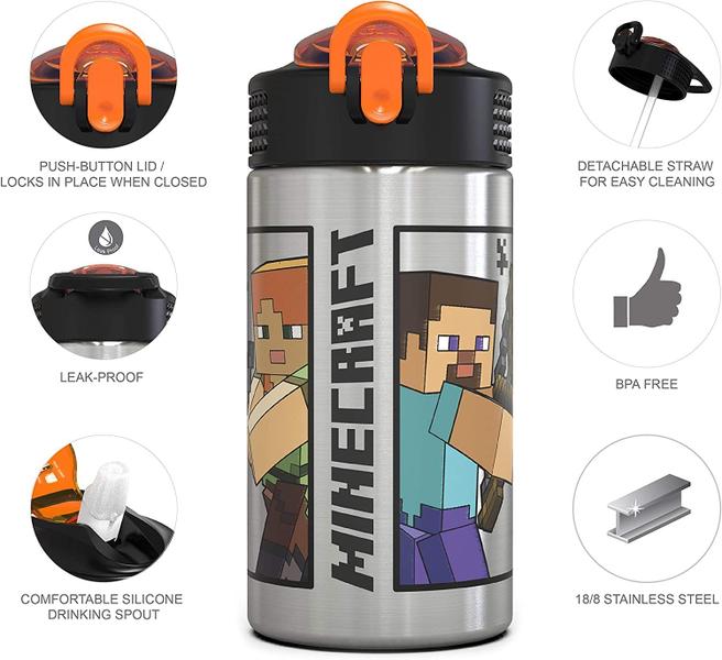 Imagem de Garrafa de água Zak Designs Minecraft em aço inoxidável 460ml